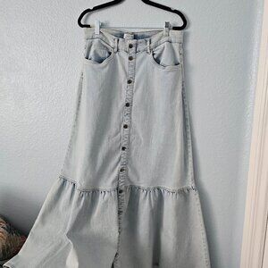 Denim long button front skirt